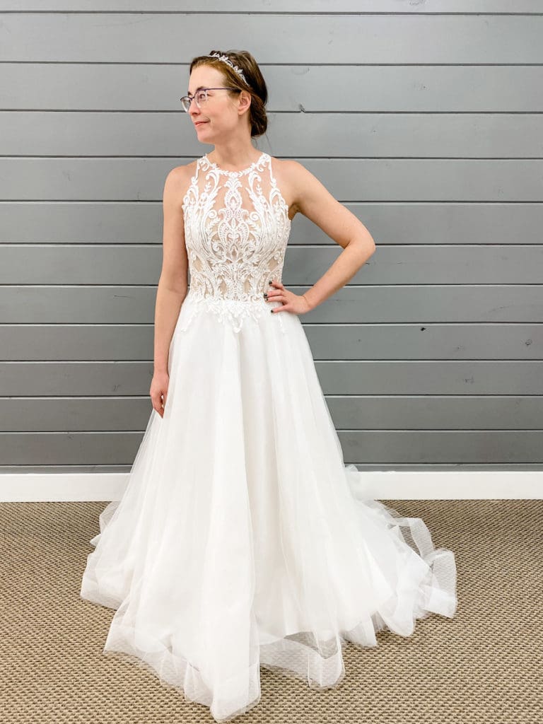 embroidery overlay wedding gown