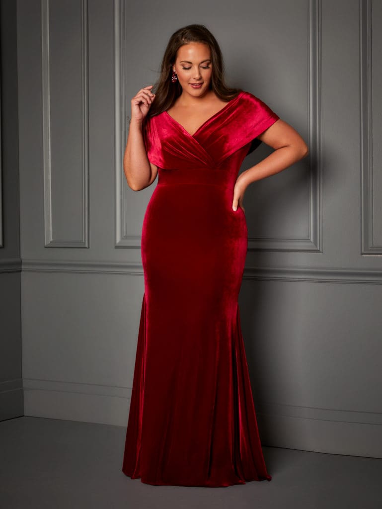 red velvet a-line bridesmaid gown from House of Wu