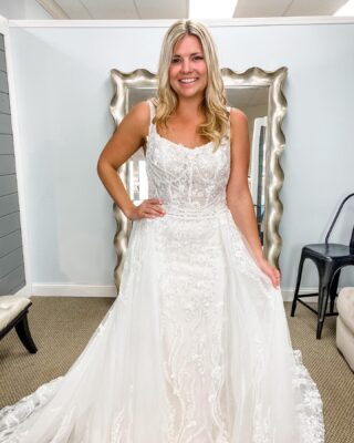 The Disney Fairytale Wedding collection by @allurebridals is here! ✨ 
Do you love the Tiana gown? Save this picture to try her on during your appointment. 🥂

#disneyfairytaleweddings #disneybride #disneybridetobe #midwestwedding #detachabletrain #ceremonydress #receptiondress #glamwedding